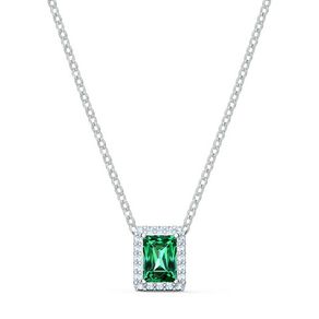 Colier dreptunghiular Angelic 125, verde, placat cu rodiu