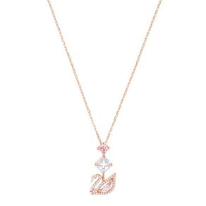 Colier Y Dazzling Swan, multicolor, placat cu aur roz