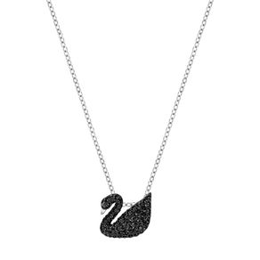 Pandantiv Iconic Swan Small, negru, placat cu rodiu