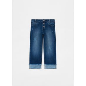 Pantaloni denim wide fit cu nasturi - 10-11 ani